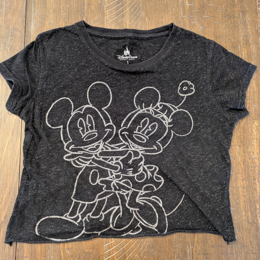 Disney Black and White Mickey and Minnie Short Sleeve Tee